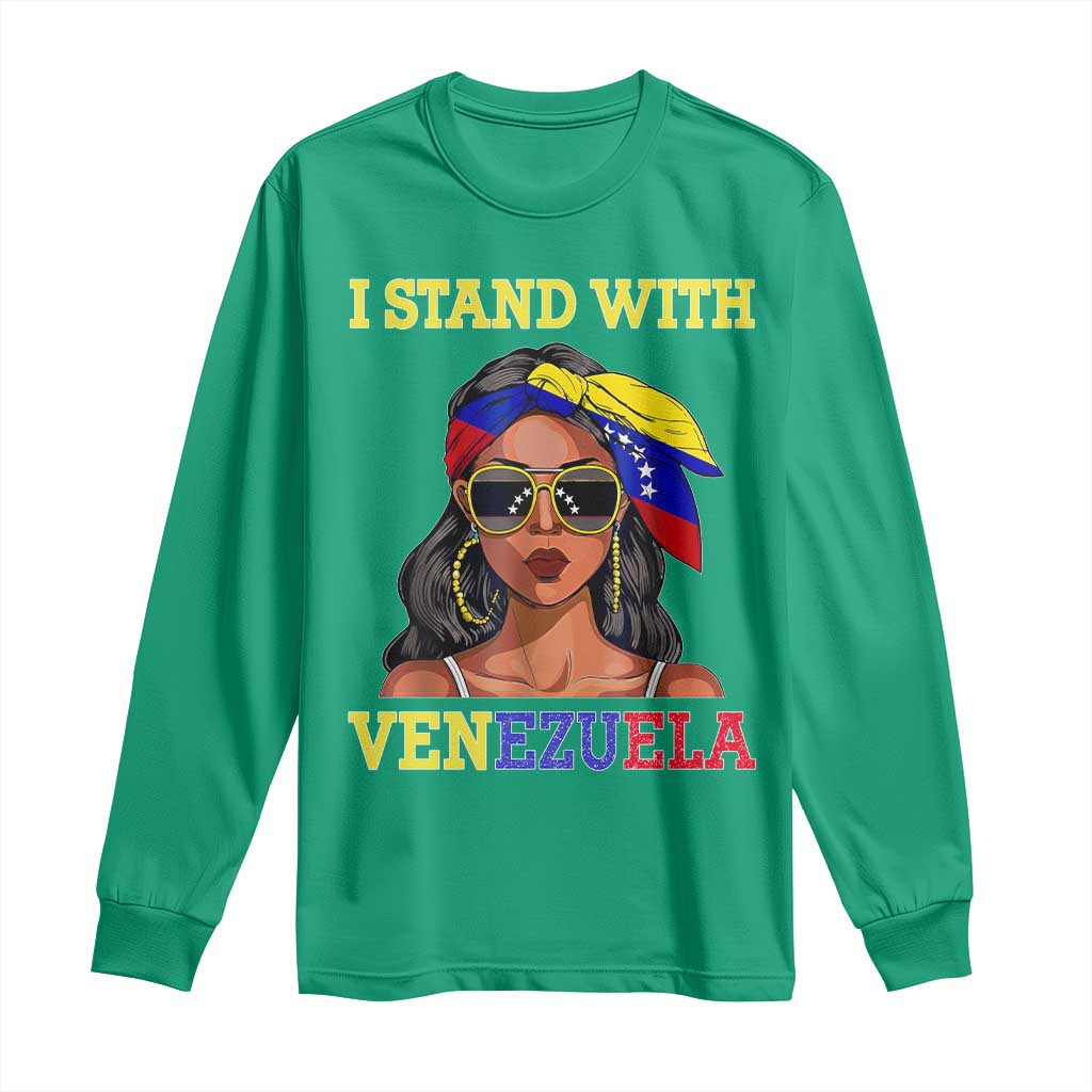 Stand With Venezuela Patriotic Long Sleeve Shirt Venezuelan Flag Empowering Afro Latina Messy Bun Bandana - Wonder Print Shop