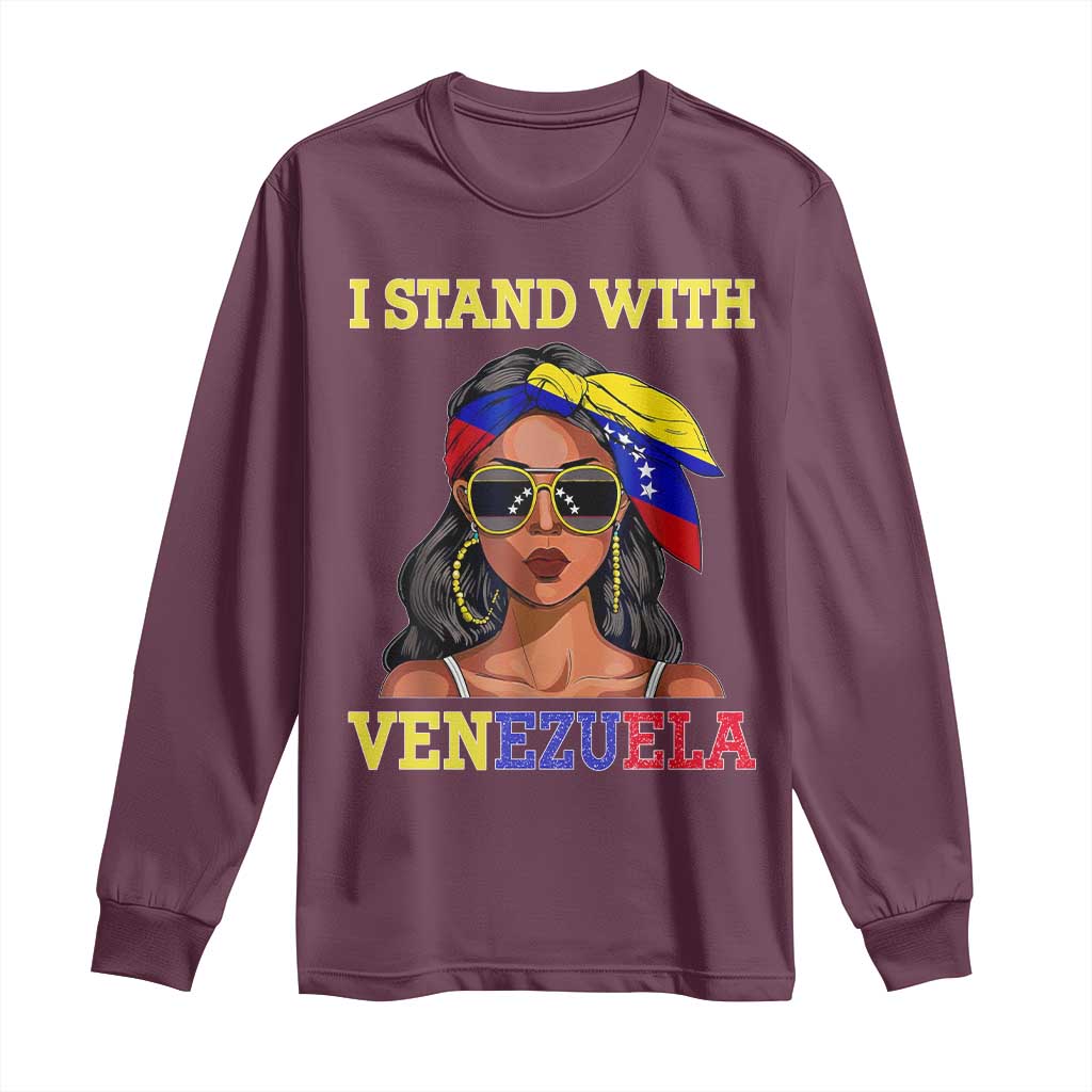 Stand With Venezuela Patriotic Long Sleeve Shirt Venezuelan Flag Empowering Afro Latina Messy Bun Bandana - Wonder Print Shop