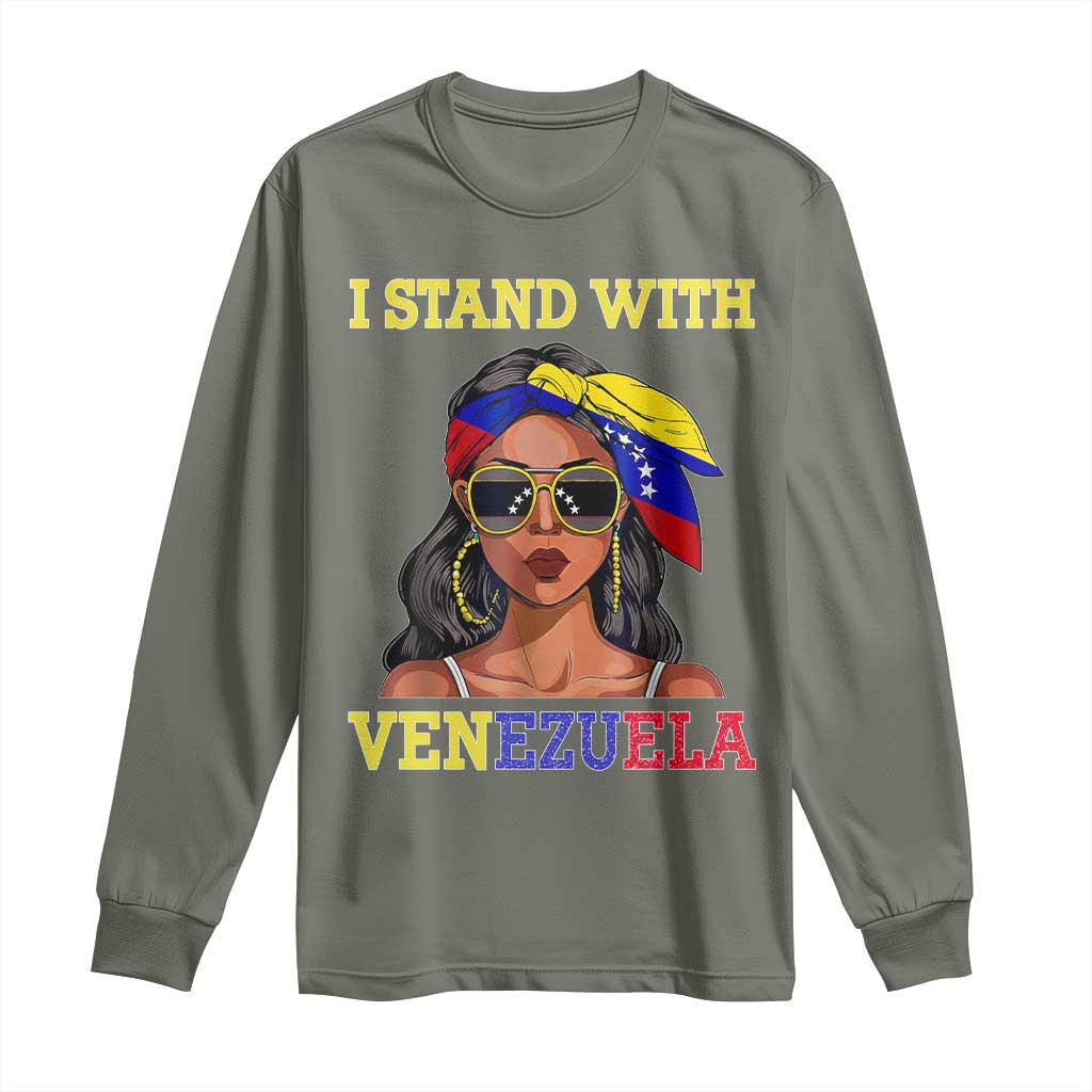 Stand With Venezuela Patriotic Long Sleeve Shirt Venezuelan Flag Empowering Afro Latina Messy Bun Bandana - Wonder Print Shop