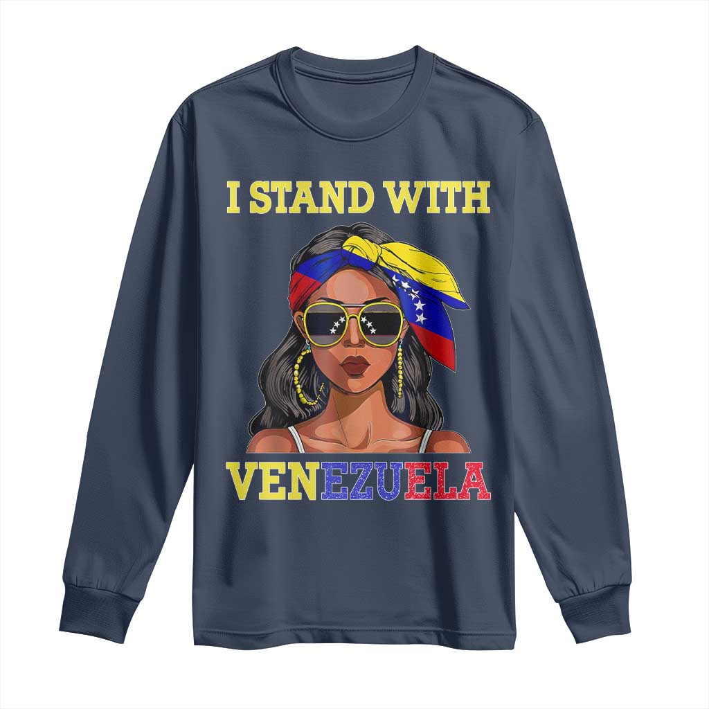 Stand With Venezuela Patriotic Long Sleeve Shirt Venezuelan Flag Empowering Afro Latina Messy Bun Bandana - Wonder Print Shop