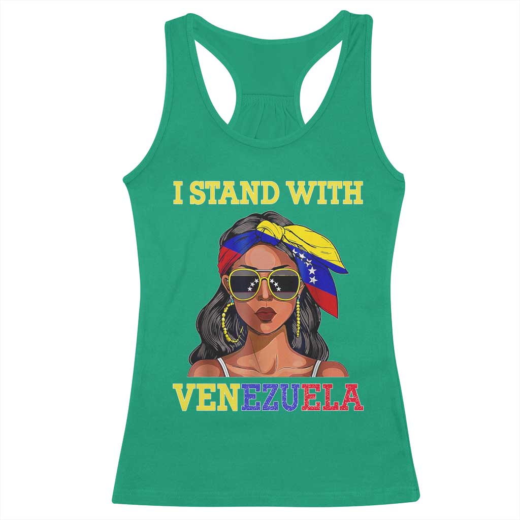 Stand With Venezuela Patriotic Racerback Tank Top Venezuelan Flag Empowering Afro Latina Messy Bun Bandana - Wonder Print Shop