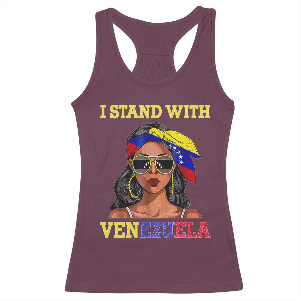Stand With Venezuela Patriotic Racerback Tank Top Venezuelan Flag Empowering Afro Latina Messy Bun Bandana - Wonder Print Shop
