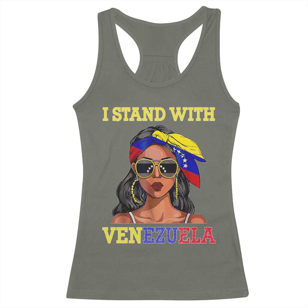 Stand With Venezuela Patriotic Racerback Tank Top Venezuelan Flag Empowering Afro Latina Messy Bun Bandana - Wonder Print Shop