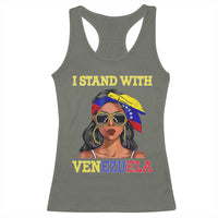 Stand With Venezuela Patriotic Racerback Tank Top Venezuelan Flag Empowering Afro Latina Messy Bun Bandana - Wonder Print Shop