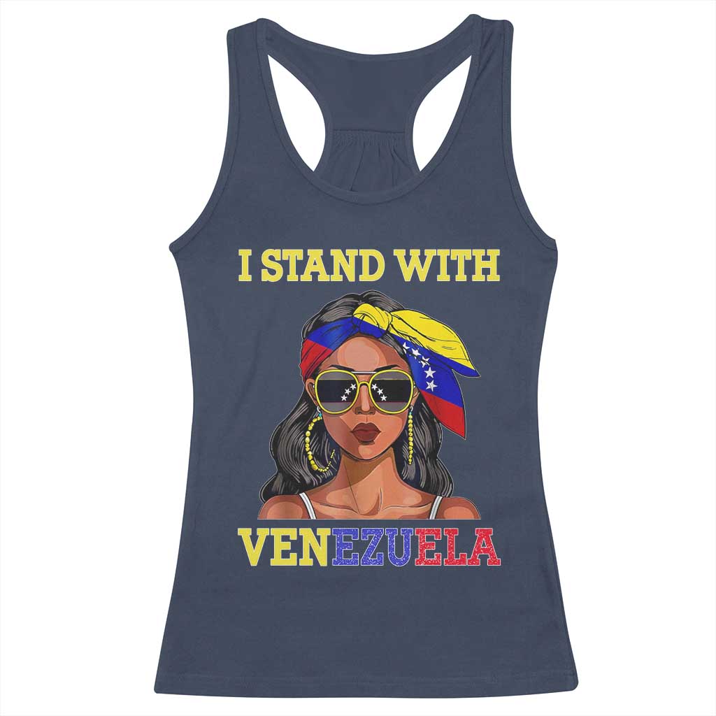 Stand With Venezuela Patriotic Racerback Tank Top Venezuelan Flag Empowering Afro Latina Messy Bun Bandana - Wonder Print Shop