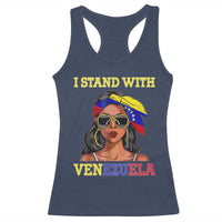 Stand With Venezuela Patriotic Racerback Tank Top Venezuelan Flag Empowering Afro Latina Messy Bun Bandana - Wonder Print Shop