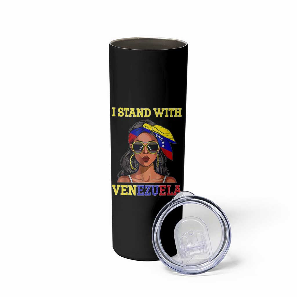 Stand With Venezuela Patriotic Skinny Tumbler Venezuelan Flag Empowering Afro Latina Messy Bun Bandana - Wonder Print Shop