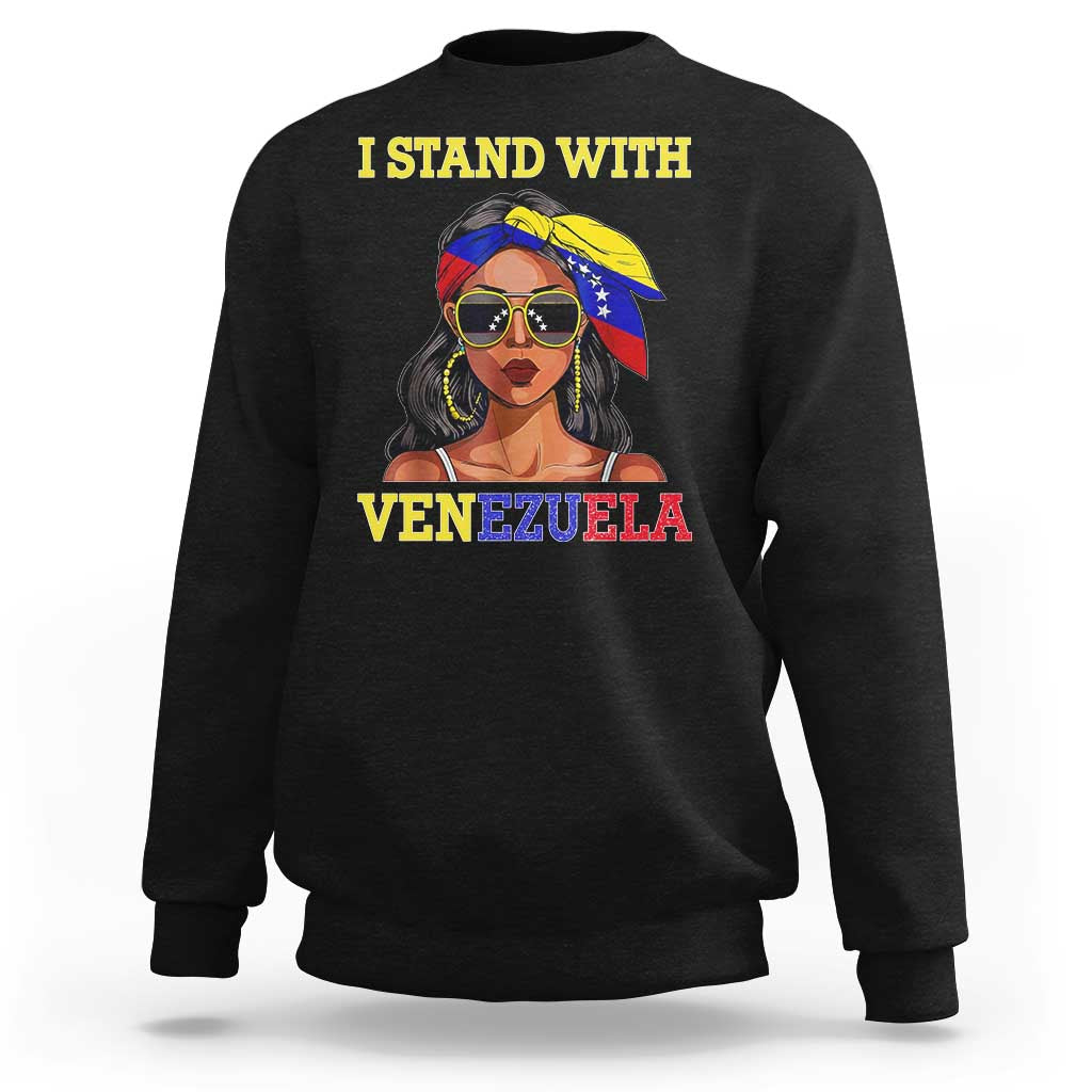Stand With Venezuela Patriotic Sweatshirt Venezuelan Flag Empowering Afro Latina Messy Bun Bandana - Wonder Print Shop