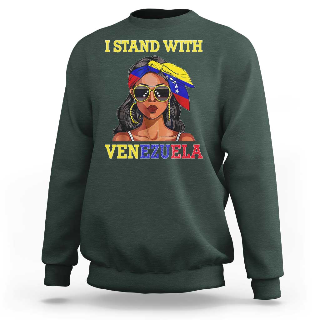 Stand With Venezuela Patriotic Sweatshirt Venezuelan Flag Empowering Afro Latina Messy Bun Bandana - Wonder Print Shop