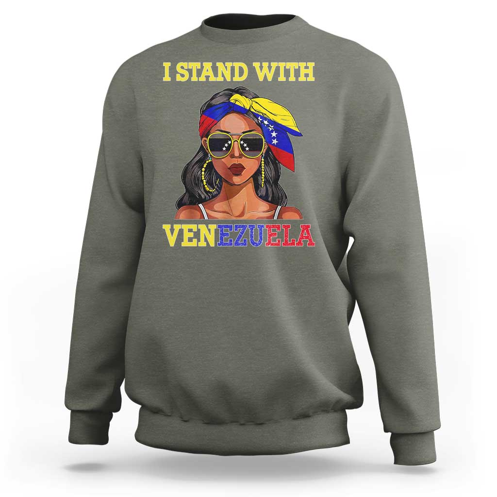 Stand With Venezuela Patriotic Sweatshirt Venezuelan Flag Empowering Afro Latina Messy Bun Bandana - Wonder Print Shop