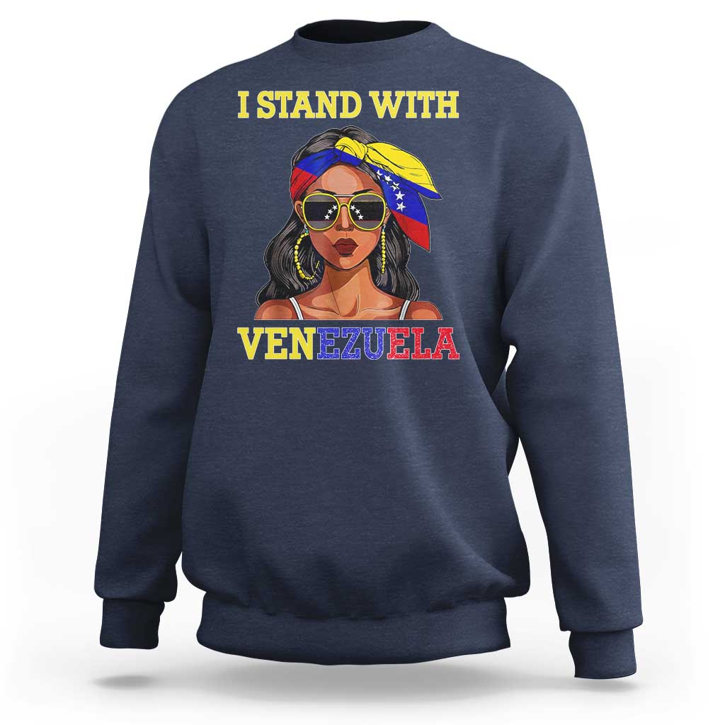 Stand With Venezuela Patriotic Sweatshirt Venezuelan Flag Empowering Afro Latina Messy Bun Bandana - Wonder Print Shop