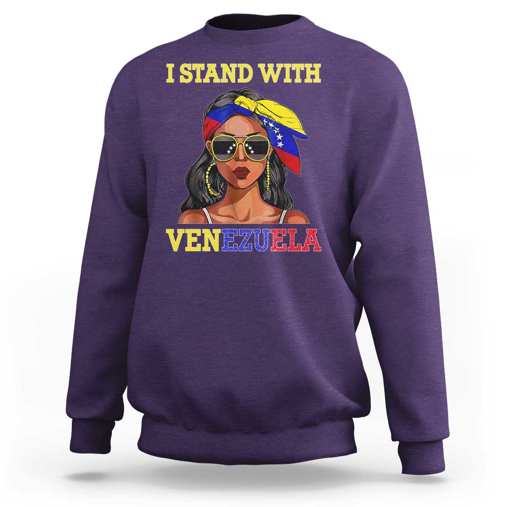 Stand With Venezuela Patriotic Sweatshirt Venezuelan Flag Empowering Afro Latina Messy Bun Bandana - Wonder Print Shop