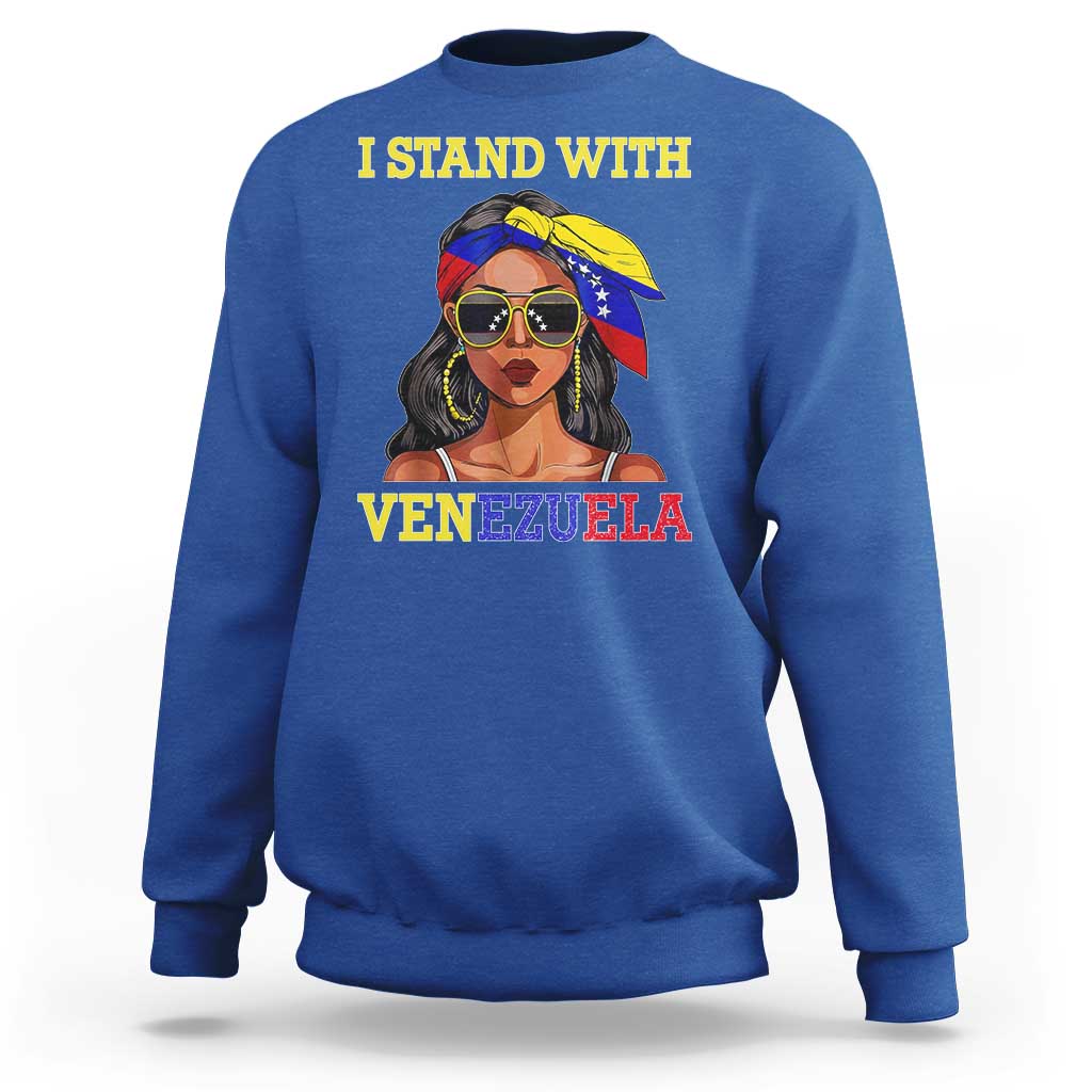 Stand With Venezuela Patriotic Sweatshirt Venezuelan Flag Empowering Afro Latina Messy Bun Bandana - Wonder Print Shop