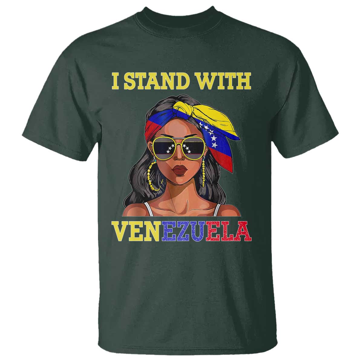 Stand With Venezuela Patriotic T Shirt Venezuelan Flag Empowering Afro Latina Messy Bun Bandana - Wonder Print Shop