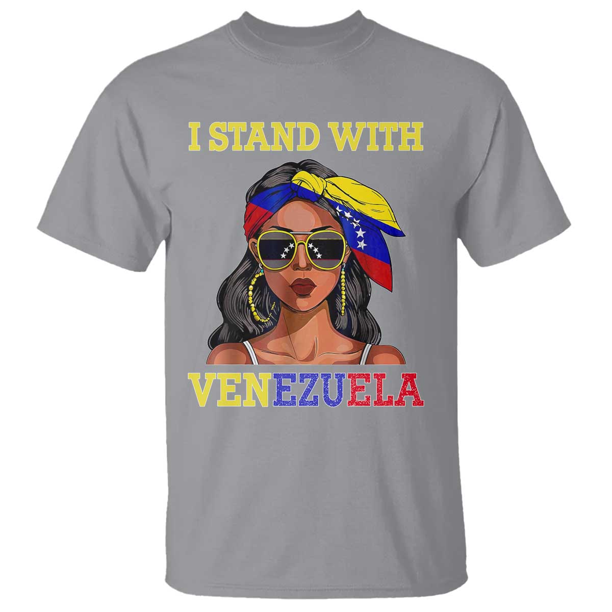 Stand With Venezuela Patriotic T Shirt Venezuelan Flag Empowering Afro Latina Messy Bun Bandana - Wonder Print Shop