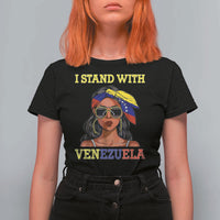 Stand With Venezuela Patriotic T Shirt For Women Venezuelan Flag Empowering Afro Latina Messy Bun Bandana - Wonder Print Shop