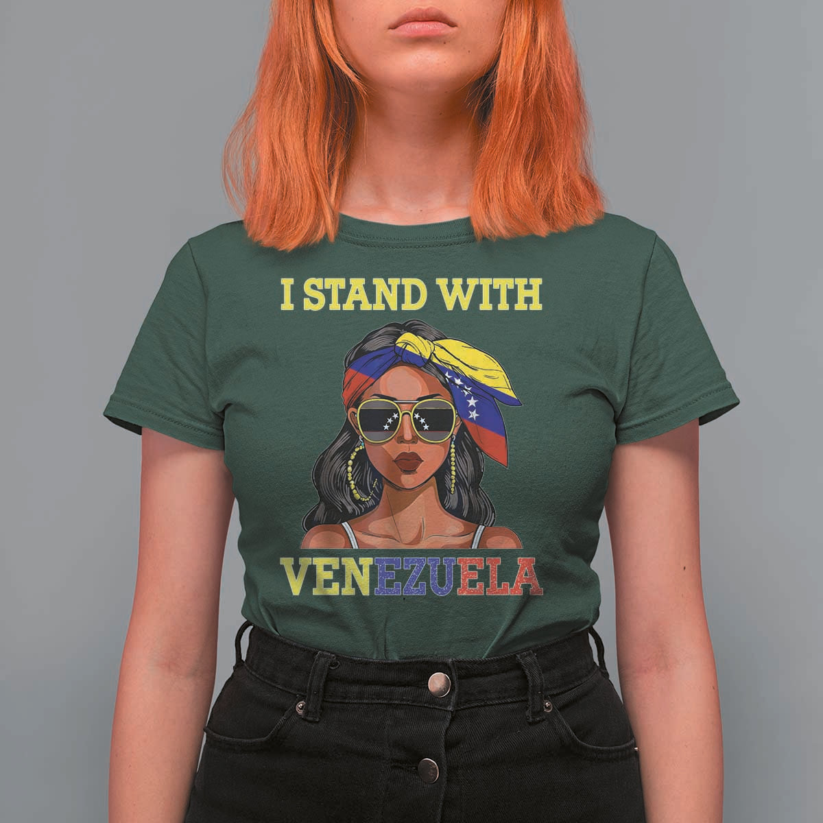 Stand With Venezuela Patriotic T Shirt For Women Venezuelan Flag Empowering Afro Latina Messy Bun Bandana - Wonder Print Shop