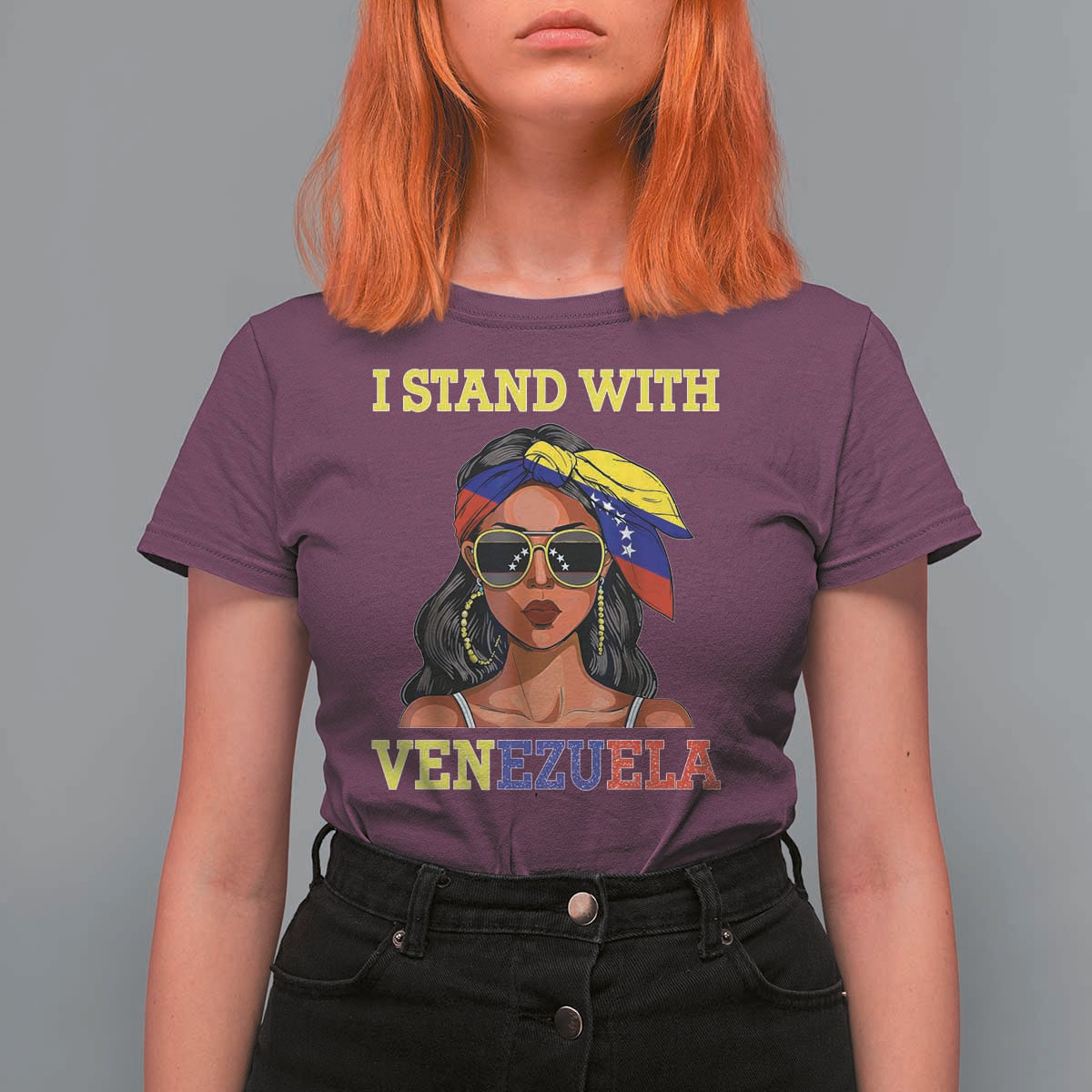 Stand With Venezuela Patriotic T Shirt For Women Venezuelan Flag Empowering Afro Latina Messy Bun Bandana - Wonder Print Shop