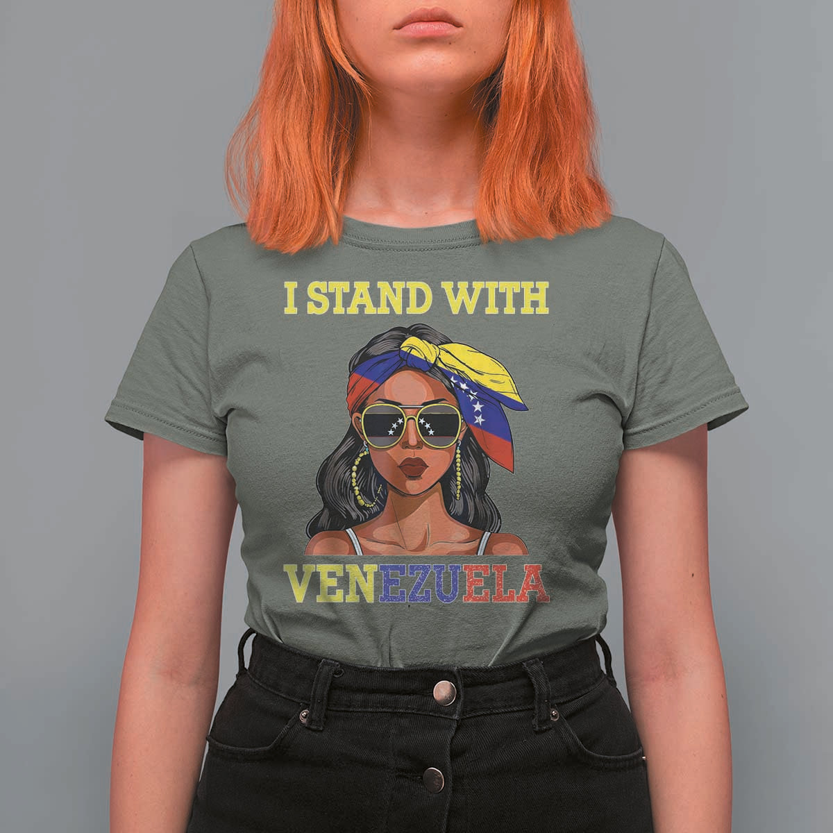 Stand With Venezuela Patriotic T Shirt For Women Venezuelan Flag Empowering Afro Latina Messy Bun Bandana - Wonder Print Shop