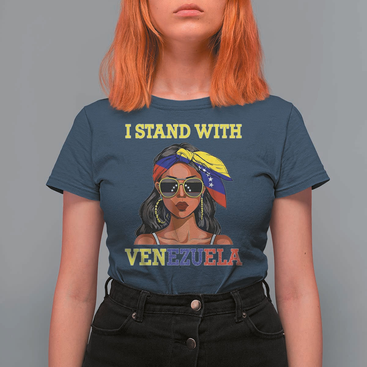 Stand With Venezuela Patriotic T Shirt For Women Venezuelan Flag Empowering Afro Latina Messy Bun Bandana - Wonder Print Shop