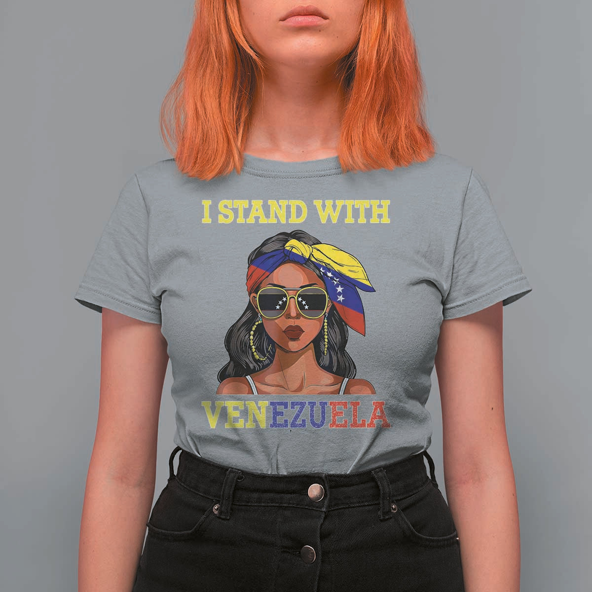 Stand With Venezuela Patriotic T Shirt For Women Venezuelan Flag Empowering Afro Latina Messy Bun Bandana - Wonder Print Shop