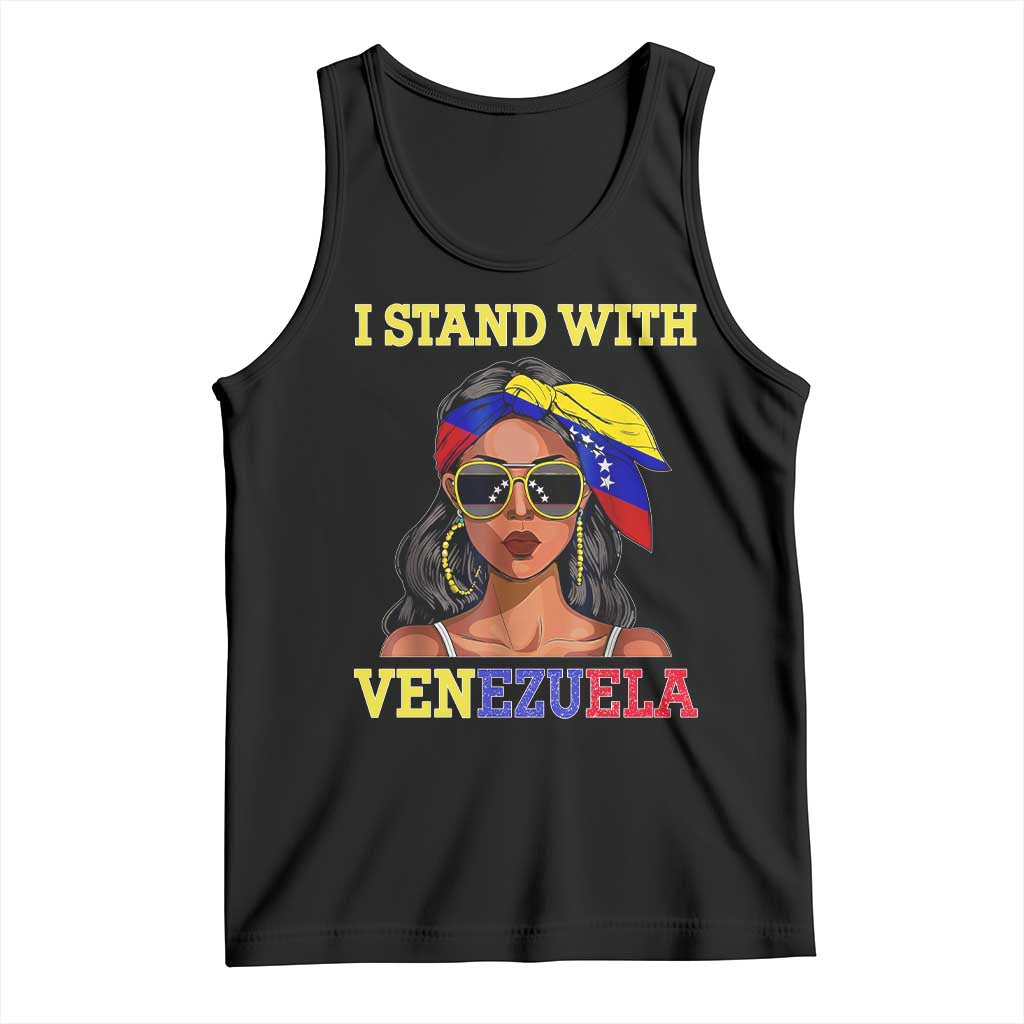 Stand With Venezuela Patriotic Tank Top Venezuelan Flag Empowering Afro Latina Messy Bun Bandana - Wonder Print Shop