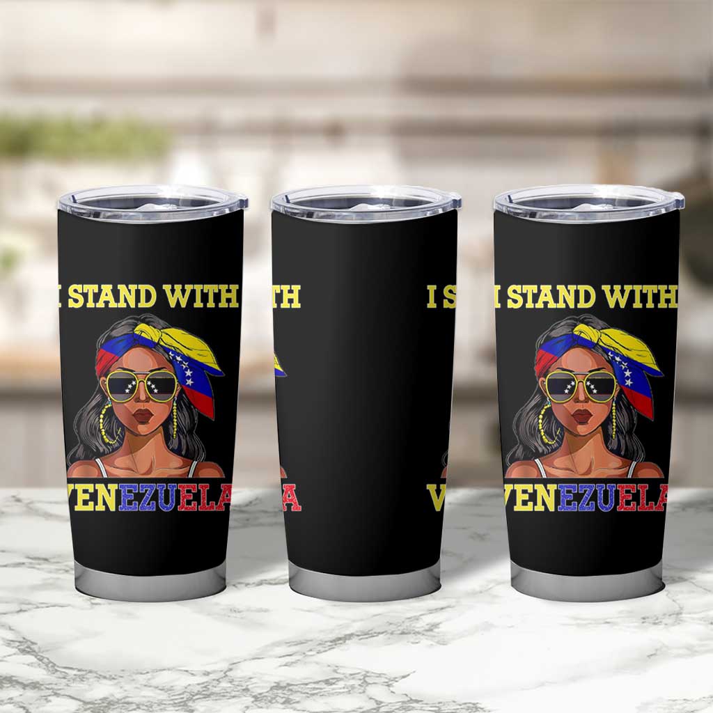 Stand With Venezuela Patriotic Tumbler Cup Venezuelan Flag Empowering Afro Latina Messy Bun Bandana - Wonder Print Shop