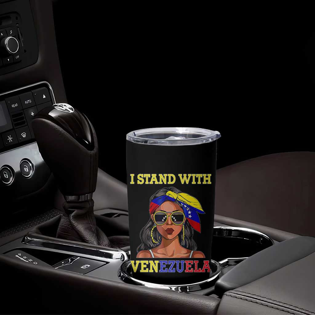 Stand With Venezuela Patriotic Tumbler Cup Venezuelan Flag Empowering Afro Latina Messy Bun Bandana - Wonder Print Shop