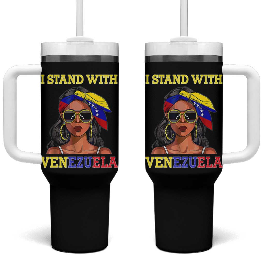 Stand With Venezuela Patriotic Tumbler With Handle Venezuelan Flag Empowering Afro Latina Messy Bun Bandana - Wonder Print Shop