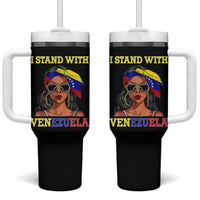 Stand With Venezuela Patriotic Tumbler With Handle Venezuelan Flag Empowering Afro Latina Messy Bun Bandana - Wonder Print Shop