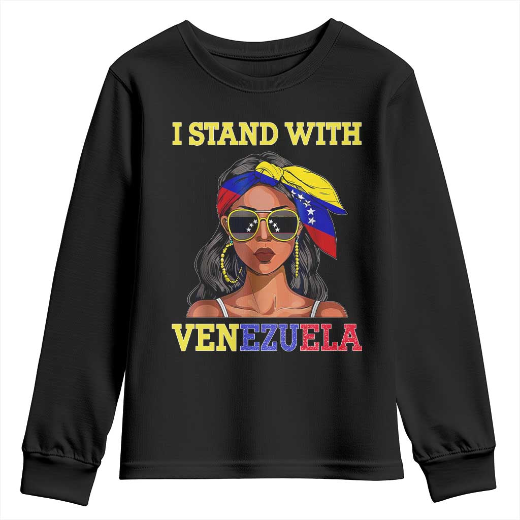 Stand With Venezuela Patriotic Youth Sweatshirt Venezuelan Flag Empowering Afro Latina Messy Bun Bandana - Wonder Print Shop