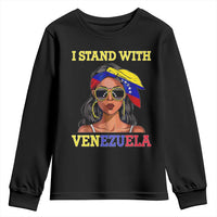 Stand With Venezuela Patriotic Youth Sweatshirt Venezuelan Flag Empowering Afro Latina Messy Bun Bandana - Wonder Print Shop