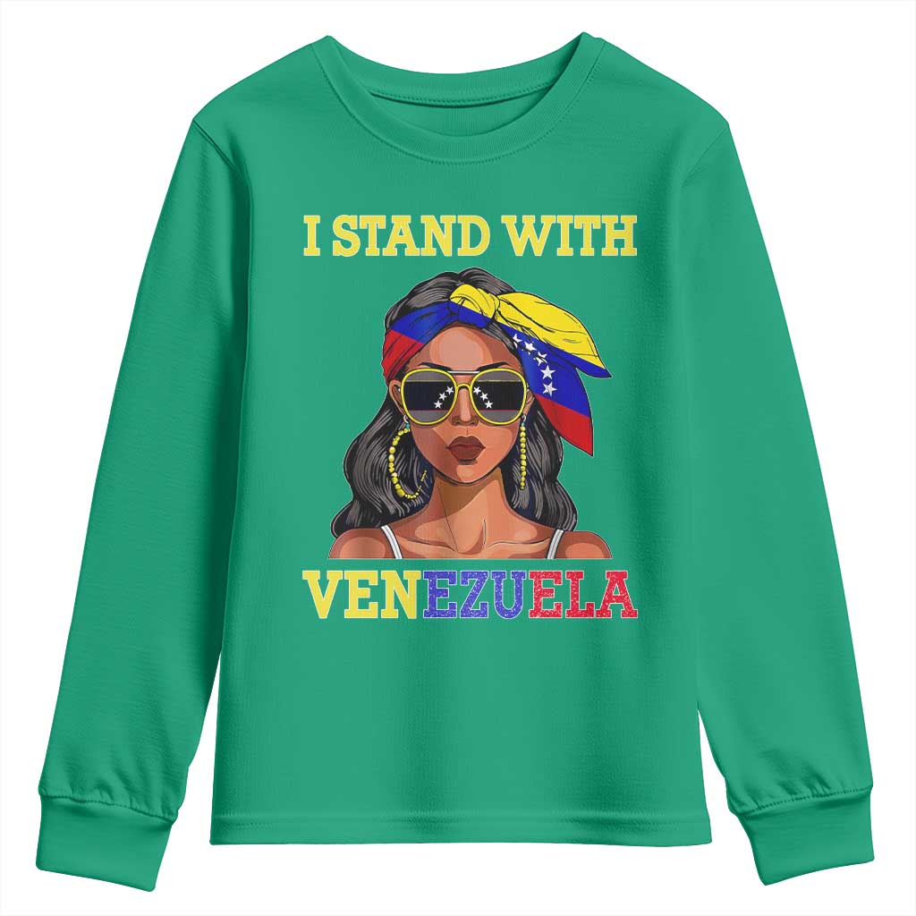 Stand With Venezuela Patriotic Youth Sweatshirt Venezuelan Flag Empowering Afro Latina Messy Bun Bandana - Wonder Print Shop