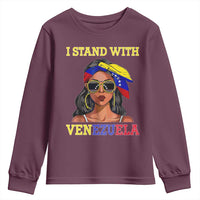 Stand With Venezuela Patriotic Youth Sweatshirt Venezuelan Flag Empowering Afro Latina Messy Bun Bandana - Wonder Print Shop