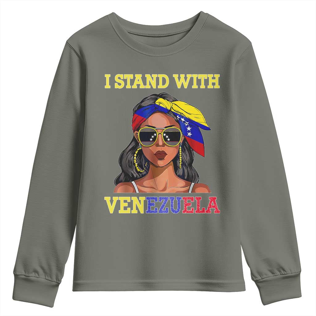 Stand With Venezuela Patriotic Youth Sweatshirt Venezuelan Flag Empowering Afro Latina Messy Bun Bandana - Wonder Print Shop