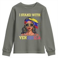 Stand With Venezuela Patriotic Youth Sweatshirt Venezuelan Flag Empowering Afro Latina Messy Bun Bandana - Wonder Print Shop