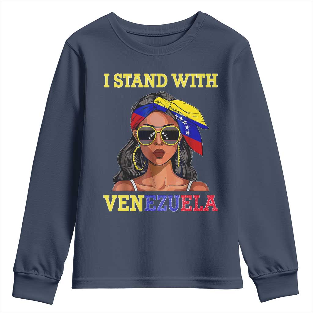 Stand With Venezuela Patriotic Youth Sweatshirt Venezuelan Flag Empowering Afro Latina Messy Bun Bandana - Wonder Print Shop