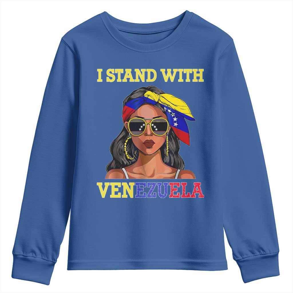 Stand With Venezuela Patriotic Youth Sweatshirt Venezuelan Flag Empowering Afro Latina Messy Bun Bandana - Wonder Print Shop