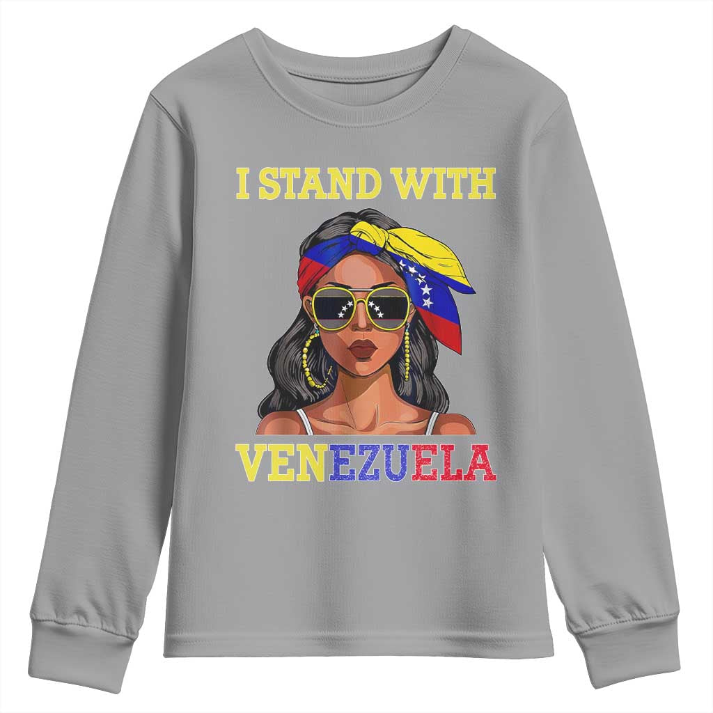 Stand With Venezuela Patriotic Youth Sweatshirt Venezuelan Flag Empowering Afro Latina Messy Bun Bandana - Wonder Print Shop