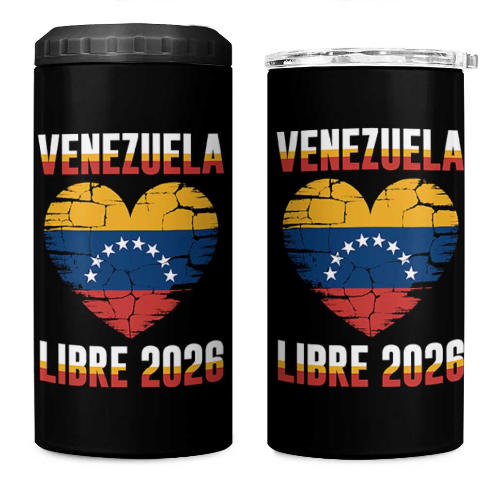 Venezuela Libre 2026 4 in 1 Can Cooler Tumbler Venezuelan Flag Heart Freedom and National Pride - Wonder Print Shop