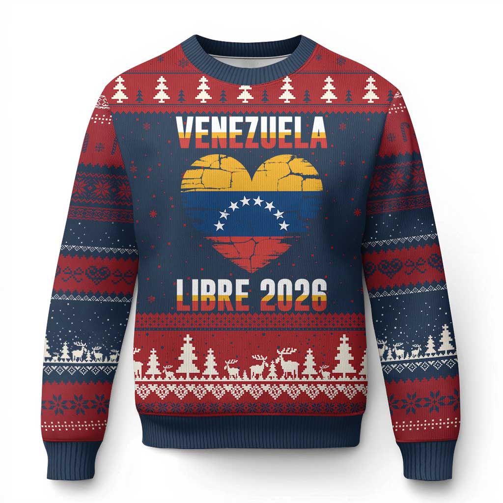 Venezuela Libre 2026 Ugly Christmas Sweater Venezuelan Flag Heart Freedom and National Pride - Wonder Print Shop