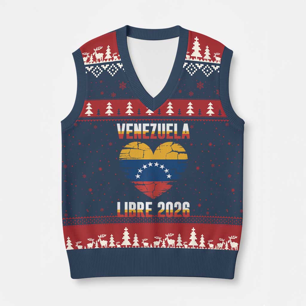 Venezuela Libre 2026 V-Neck Knit Sweater Vest Venezuelan Flag Heart Freedom and National Pride - Wonder Print Shop