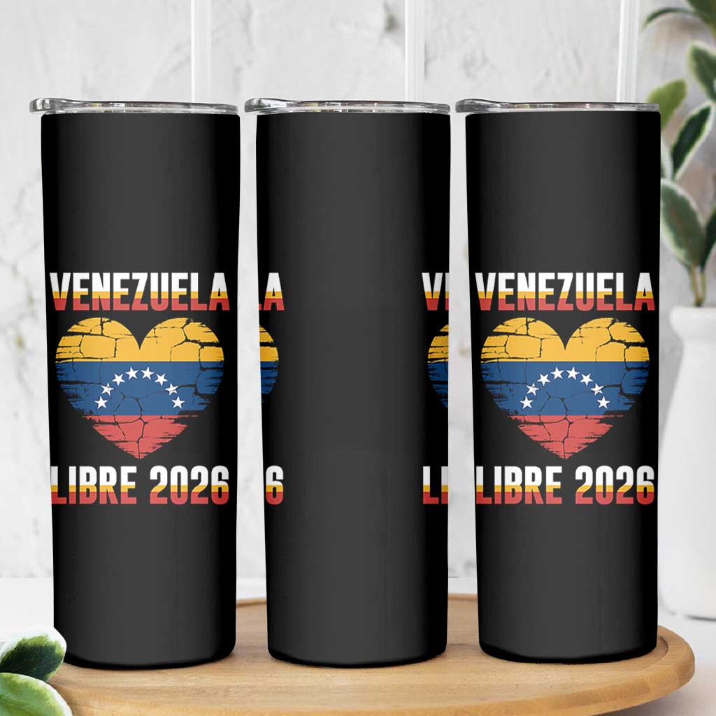 Venezuela Libre 2026 Skinny Tumbler Venezuelan Flag Heart Freedom and National Pride - Wonder Print Shop