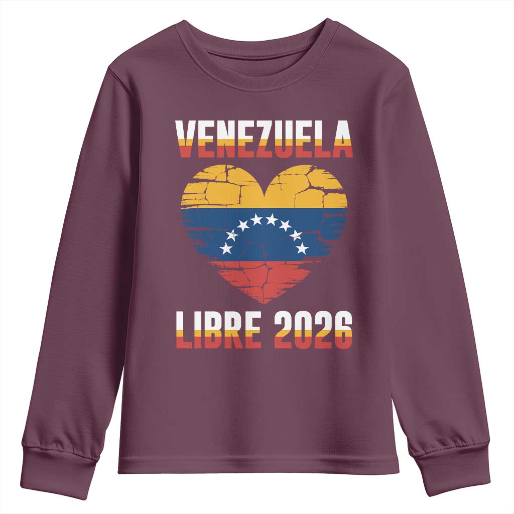 Venezuela Libre 2026 Youth Sweatshirt Venezuelan Flag Heart Freedom and National Pride - Wonder Print Shop