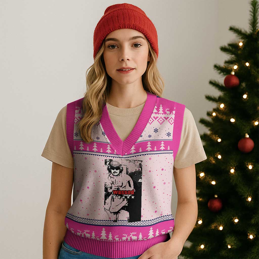 Wasted Maduro Meme V-Neck Knit Sweater Vest Dictator’s Downfall Political Satire GTA Style - Wonder Print Shop