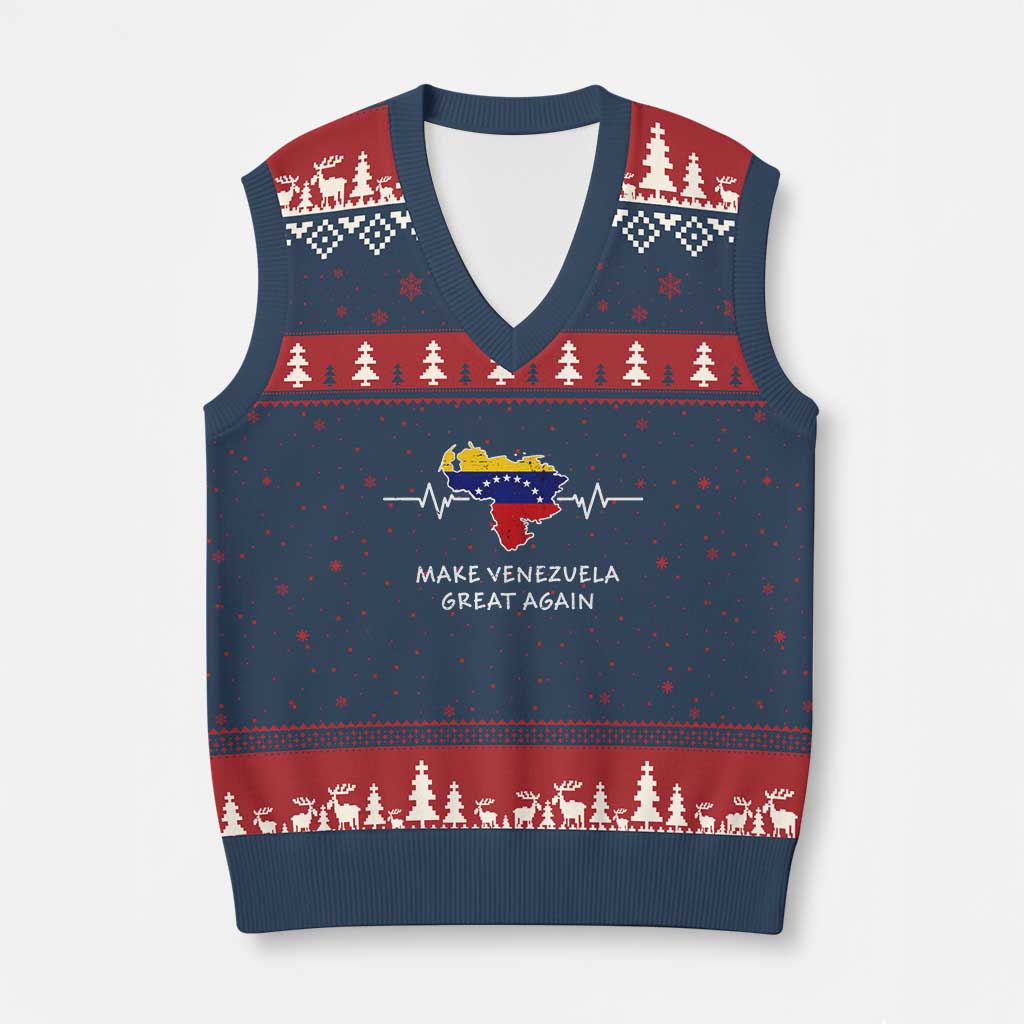 Make Venezuela Great Again V-Neck Knit Sweater Vest Patriotic Support Heartbeat Distressed Map Graphic - Wonder Print Shop