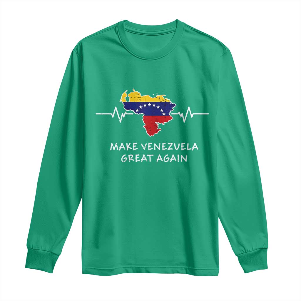 Make Venezuela Great Again Long Sleeve Shirt Patriotic Support Heartbeat Distressed Map Graphic - Wonder Print Shop