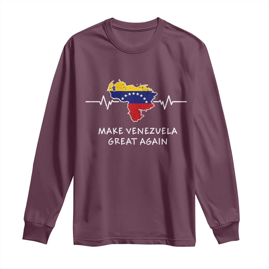 Make Venezuela Great Again Long Sleeve Shirt Patriotic Support Heartbeat Distressed Map Graphic - Wonder Print Shop