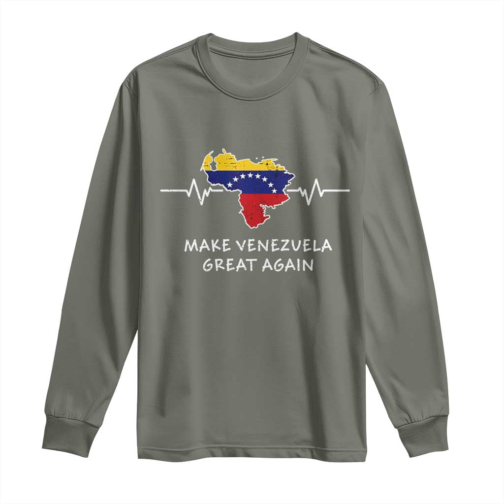 Make Venezuela Great Again Long Sleeve Shirt Patriotic Support Heartbeat Distressed Map Graphic - Wonder Print Shop