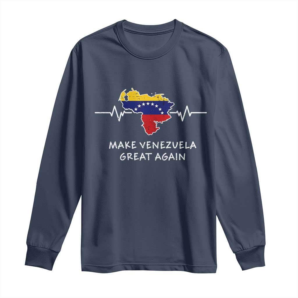 Make Venezuela Great Again Long Sleeve Shirt Patriotic Support Heartbeat Distressed Map Graphic - Wonder Print Shop